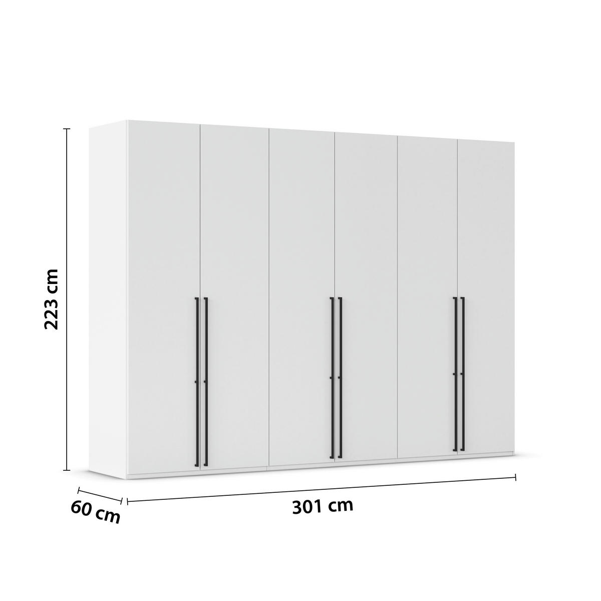 DREHTÜRENSCHRANK 301/223/61 cm,  in Weiß, 6-türig  - Schwarz/Weiß, Basics, Holzwerkstoff/Metall (301/223/61cm) - Novel