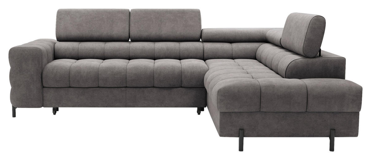 ECKSOFA FERUCCE Grau Chenille Bettkasten, Kopfteilverstellung  - Schwarz/Grau, Design, Textil/Metall (276/200cm) - MID.YOU