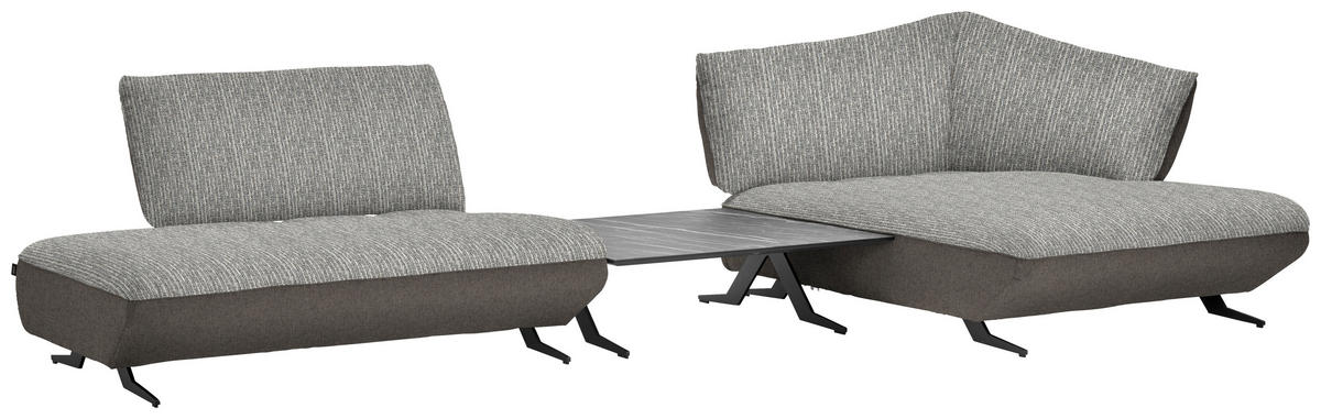 ECKSOFA in Webstoff, Struktur Blau, Sandfarben  - Sandfarben/Blau, Design, Textil/Metall (265/172cm) - Joop!