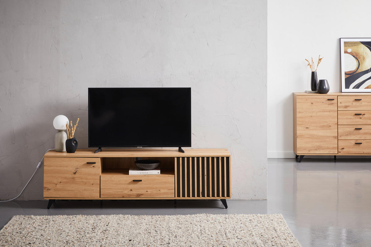 TV-BÄNK 170/40/49 cm  - svart/ekfärgad, Lifestyle, metall/trämaterial (170/40/49cm) - MID.YOU