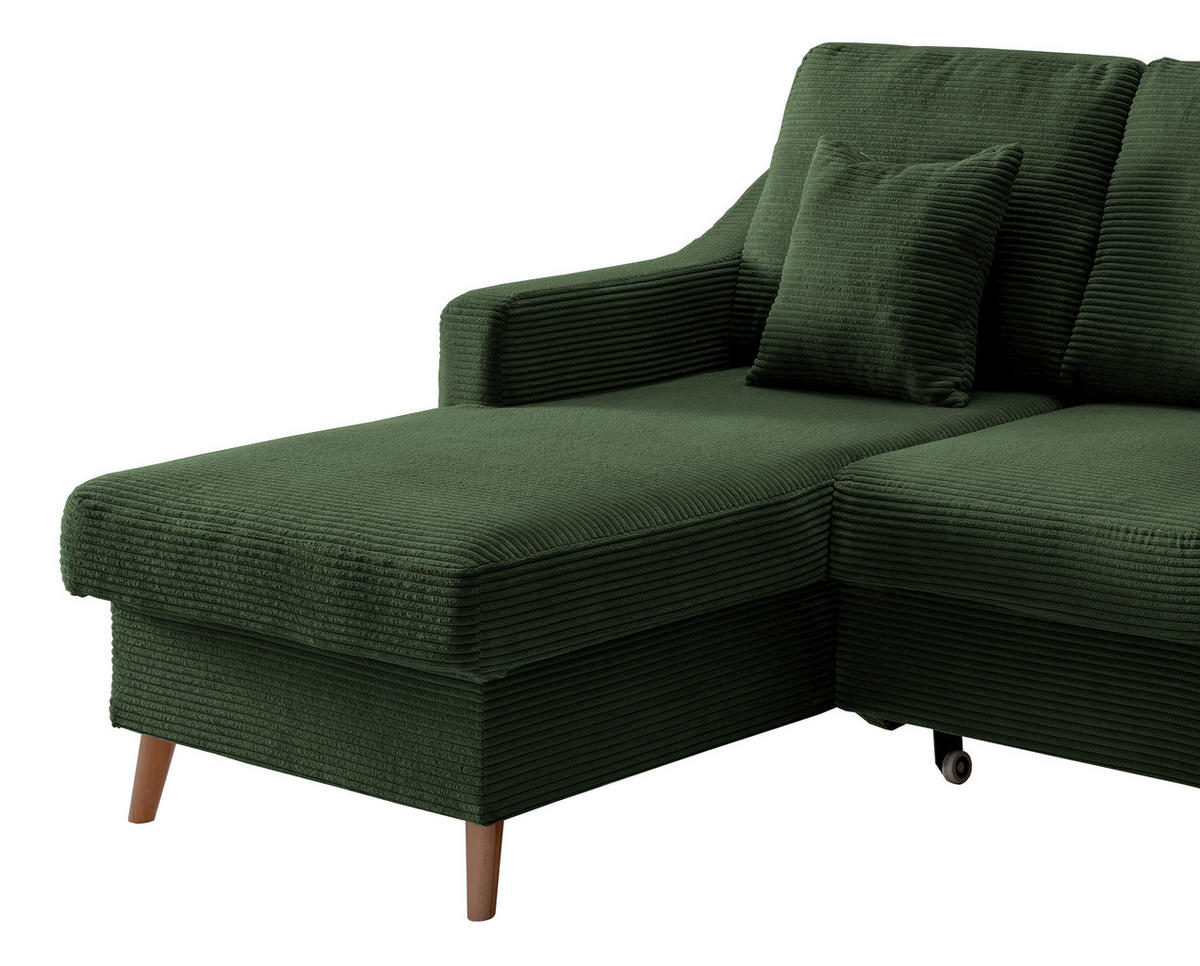 ECKSOFA in Cord Dunkelgrün  - Dunkelgrün/Naturfarben, Design, Holz/Textil (150/228cm) - P & B