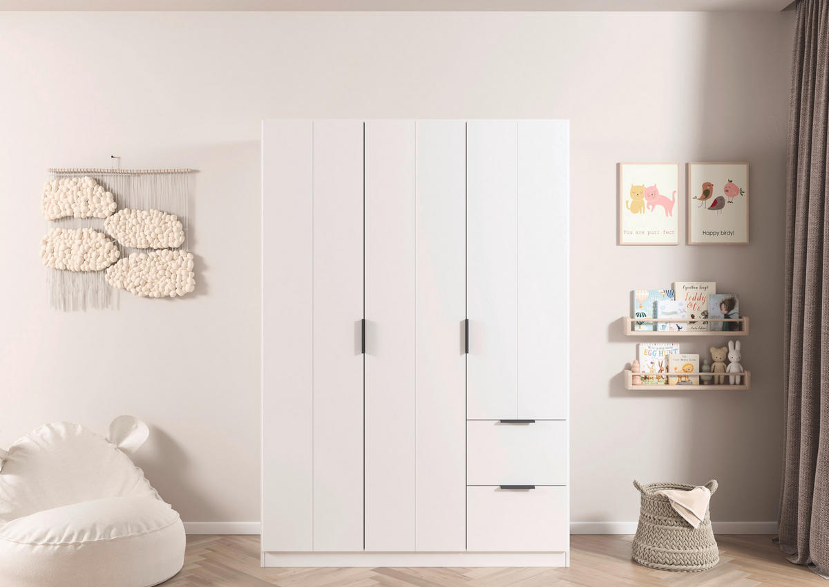 GARDEROB MED GÅNGJÄRN 136/197/54 cm 3-dörrar - vit/grå, Modern, metall/trämaterial (136/197/54cm) - Rauch Möbel