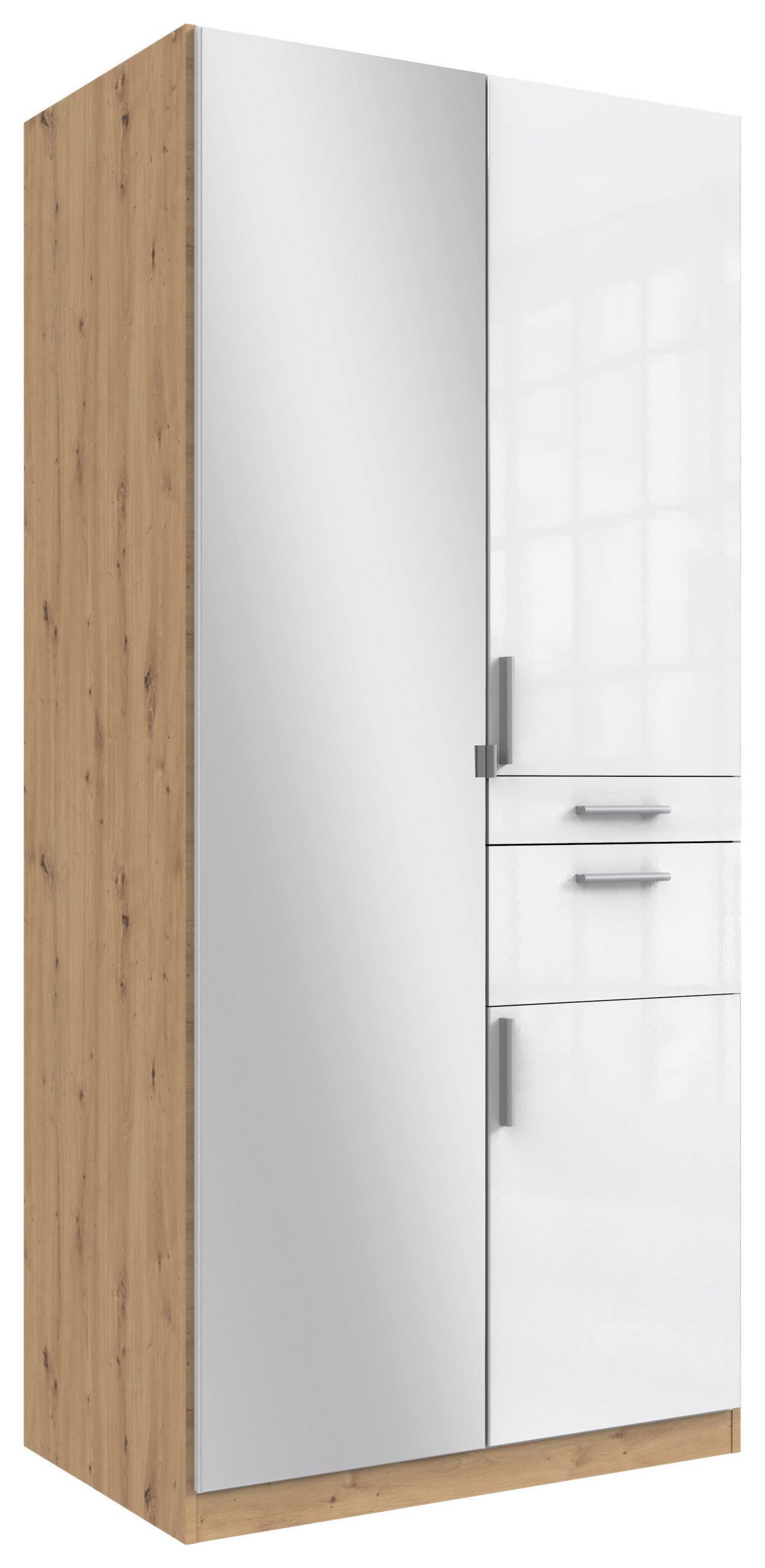 DREHTÜRENSCHRANK 90/197/58 cm - Weiß Hochglanz/Alufarben, MODERN, Holzwerkstoff/Kunststoff (90/197/58cm) - MID.YOU