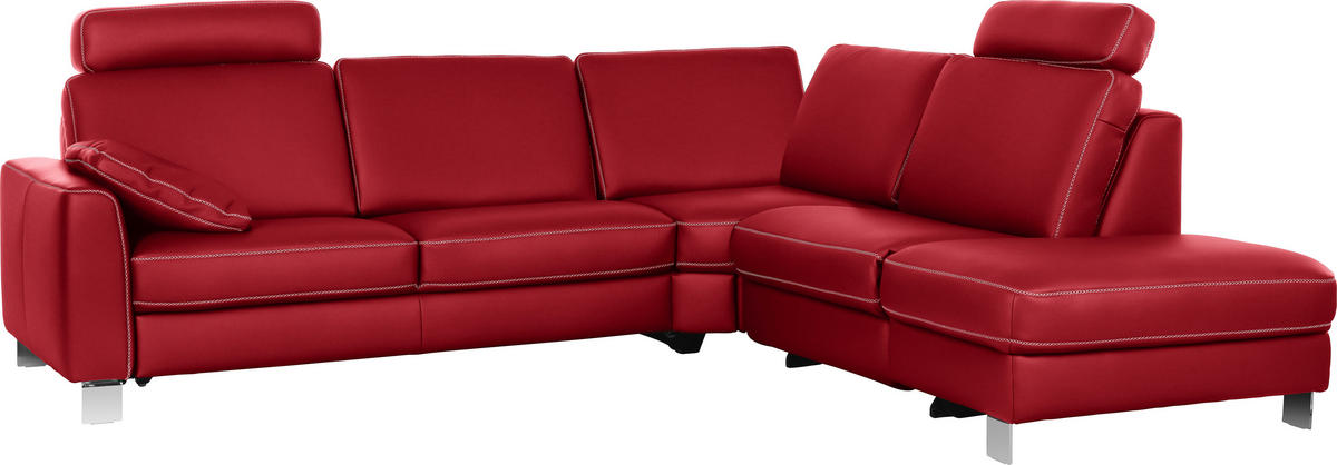 ECKSOFA in Echtleder Rot  - Chromfarben/Beige, Konventionell, Leder/Metall (272/245cm) - Valdera