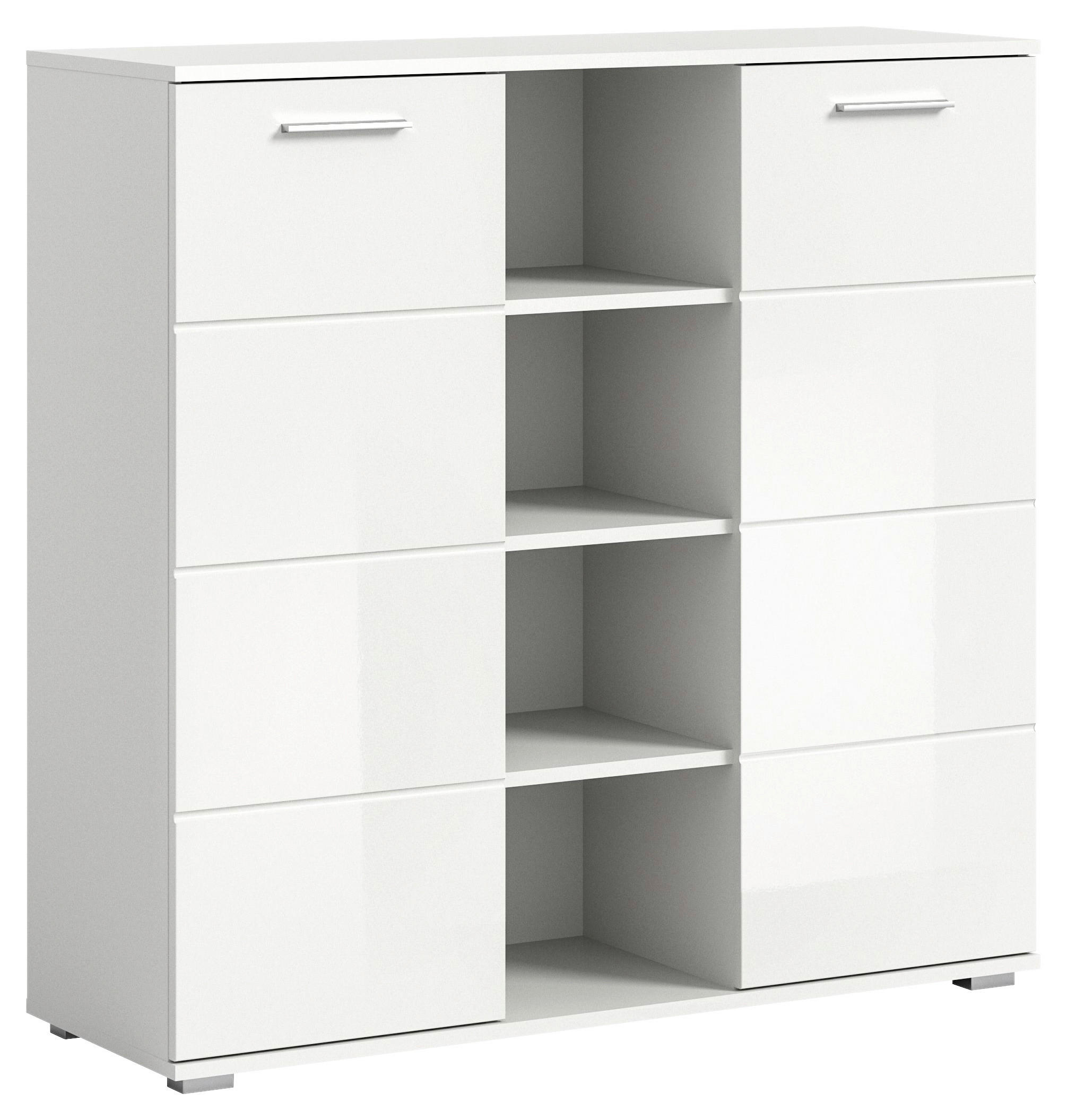 SCHUHSCHRANK Prego  in 110/108/37 cm  - Weiß Hochglanz/Silberfarben, Design, Holzwerkstoff/Kunststoff (110/108/37cm) - Xora