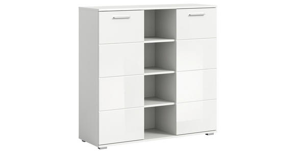 SCHUHSCHRANK 110/108/37 cm - Weiß Hochglanz/Silberfarben, Design, Holzwerkstoff/Kunststoff (110/108/37cm) - Xora