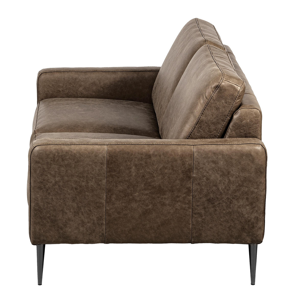 2-SITZER-SOFA SPRING in Lederlook Echtleder Graubraun  - Graubraun/Schwarzchrom, Design, Leder/Textil (157/85/92cm) - Livetastic