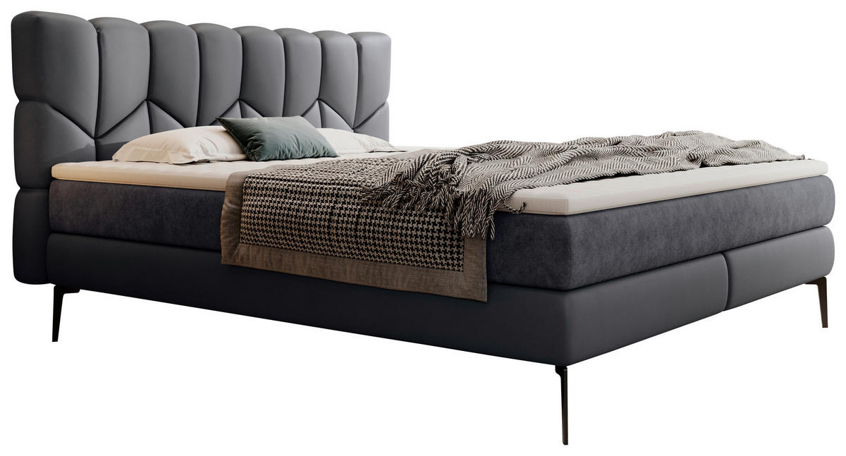 BOXSPRINGBETT 180/200 cm,  in Anthrazit, Graphitfarben, Matratze, Topper, H2 + H3 = mittel + fest  - Anthrazit/Schwarz, Design, Leder/Textil (180/200cm) - Esposa