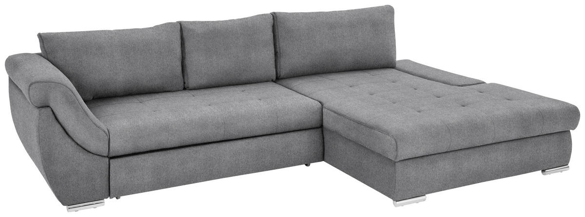 ECKSOFA in Flachgewebe Hellgrau  - Silberfarben/Hellgrau, Design, Textil/Metall (306/174cm) - MID.YOU