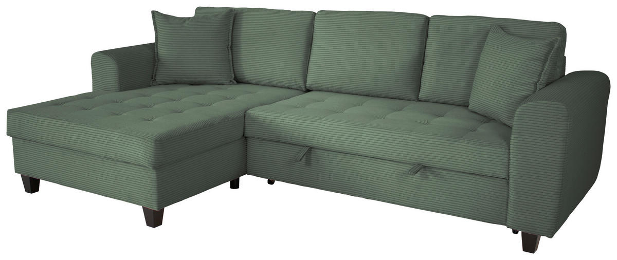 ECKSOFA MORITZ Dunkelgrün Cord Zierkissen, Bettkasten  - Dunkelgrün, Trend, Textil (155/265cm) - P & B