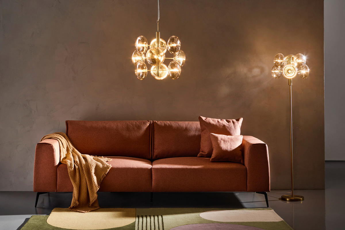 3-SITZER-SOFA in beflockt Orange  - Schwarz/Orange, Design, Holz/Textil (246/87/88cm) - MID.YOU