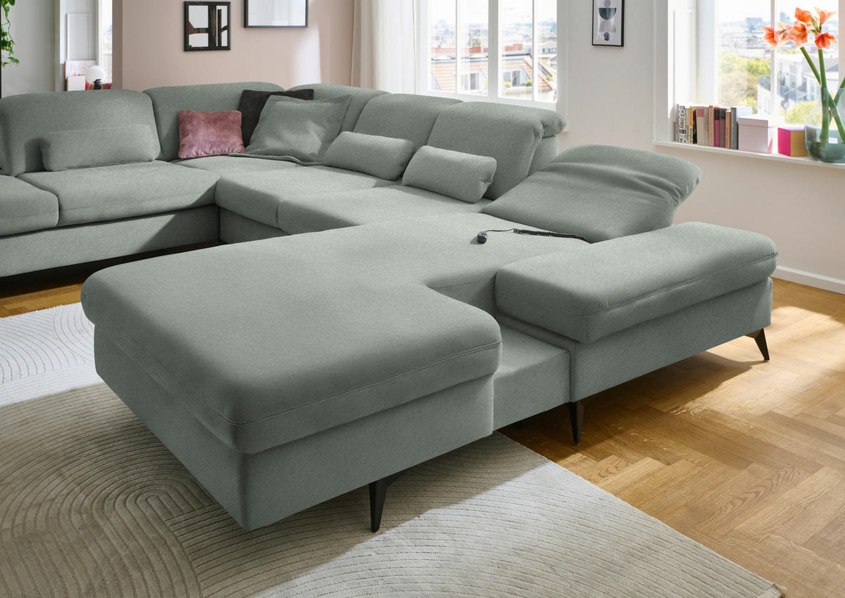 WOHNLANDSCHAFT Chenille Hellgrau  - Hellgrau/Schwarz, Design, Textil/Metall (255/364/198cm) - Beldomo Style