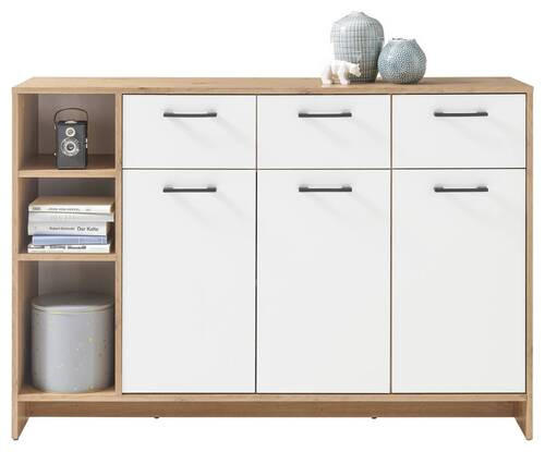 ŠIROKÁ KOMODA, bílá, barvy dubu, 135/92/38 cm - bílá/černá, Design, kompozitní dřevo/plast (135/92/38cm) - MID.YOU