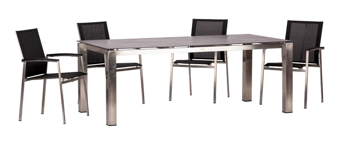 GARTENGARNITUR Edelstahl  - Edelstahlfarben/Grau, Basics, Keramik/Kunststoff (200/75/100cm) - Acamp