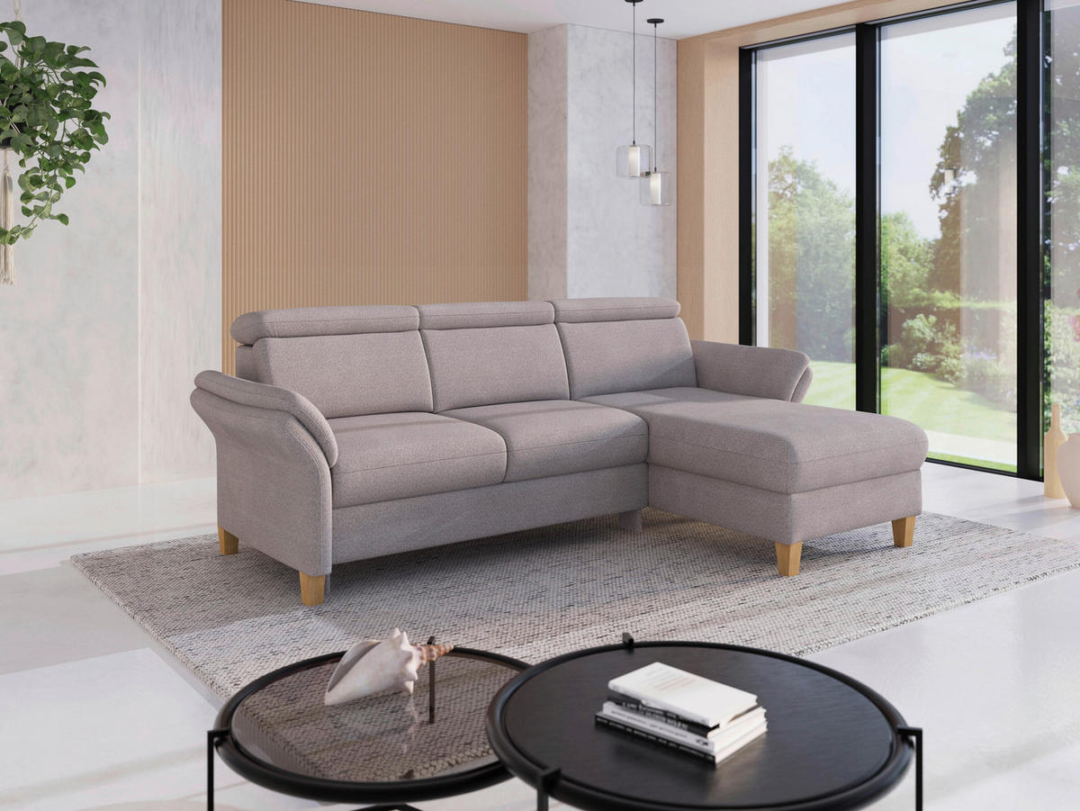 ECKSOFA GLENDALE E Silberfarben Chenille  - Eichefarben/Silberfarben, KONVENTIONELL, Holz/Textil (253/166cm) - Sit & More