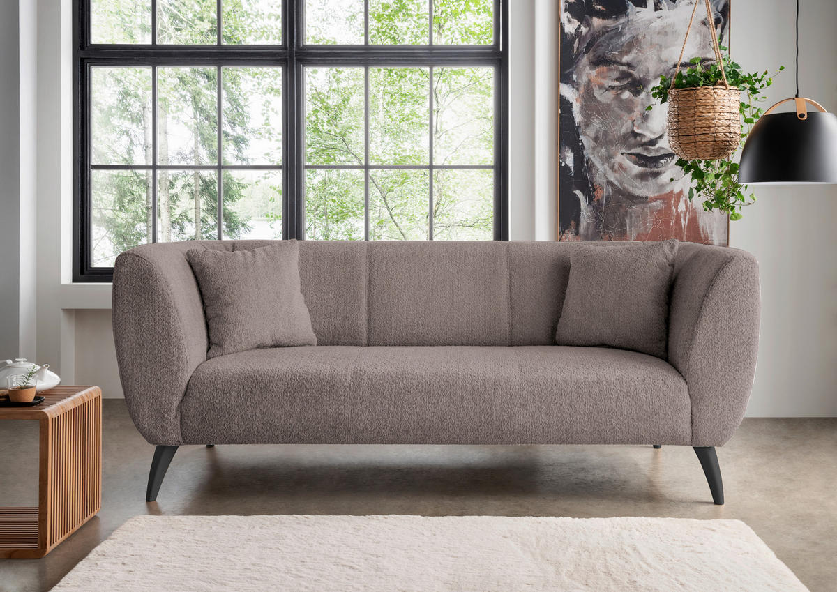 3-SITZER-SOFA in Bouclé Taupe  - Taupe/Schwarz, Modern, Holz/Textil (208/83/88cm) - MID.YOU