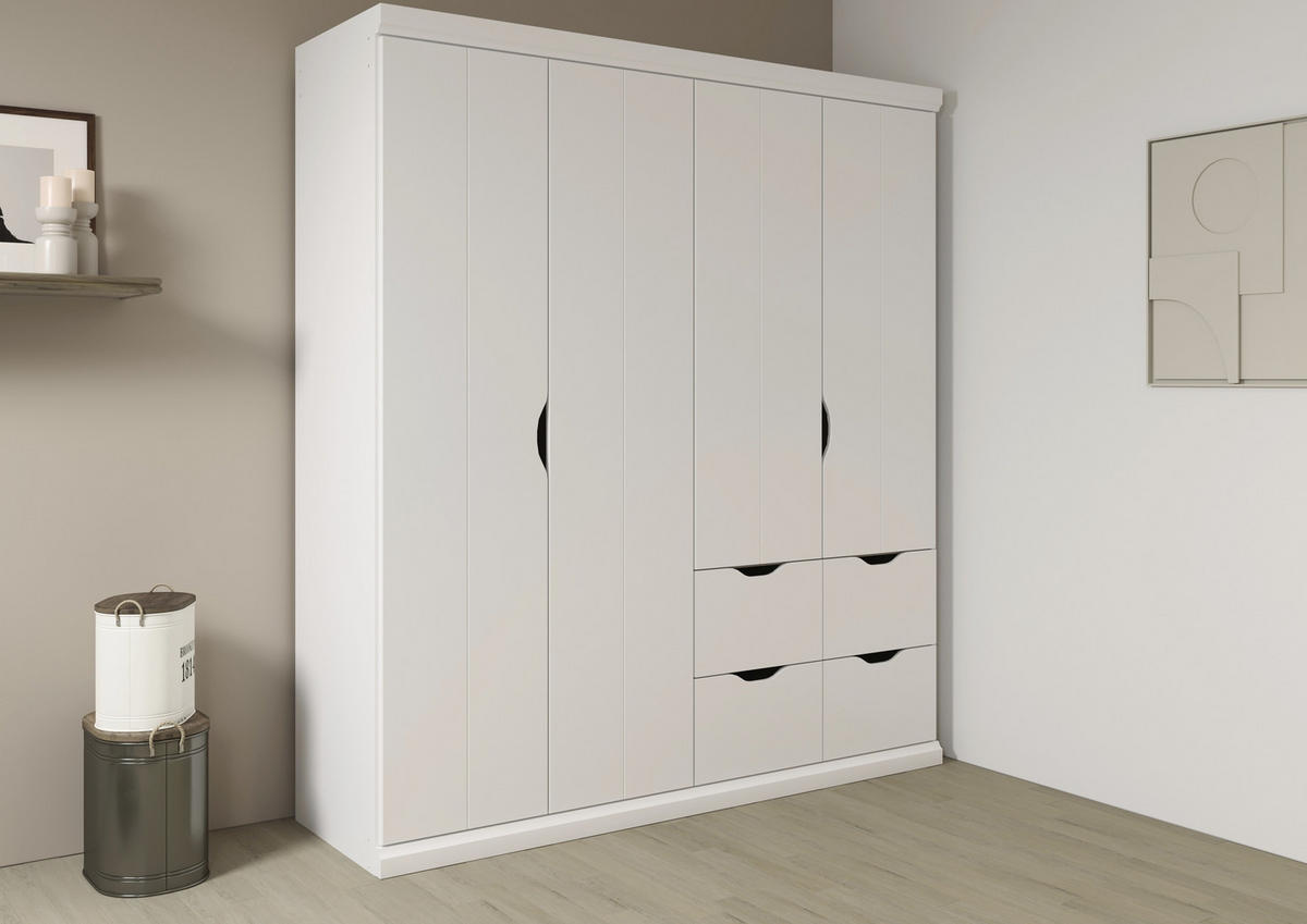 KLEIDERSCHRANK 181/203/56 cm 4-türig Weiß  - Weiß, Basics, Holzwerkstoff (181/203/56cm) - Rauch Möbel