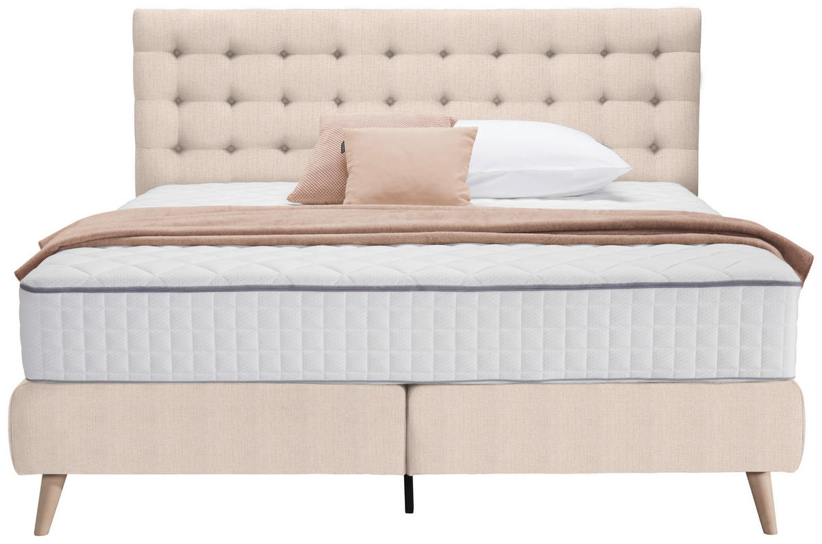 BOXSPRINGBETT 160/200 cm  in Beige  - Beige, Design, Holz/Textil (160/200cm) - Welnova