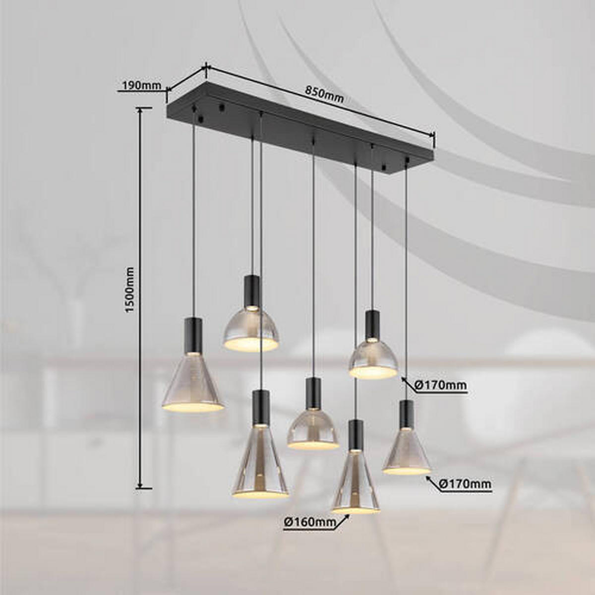 VISEČA LED-SVETILKA   //3000 K/230 V/ - svetlo siva, Design, kovina/umetna masa (97/33/150cm) - Globo