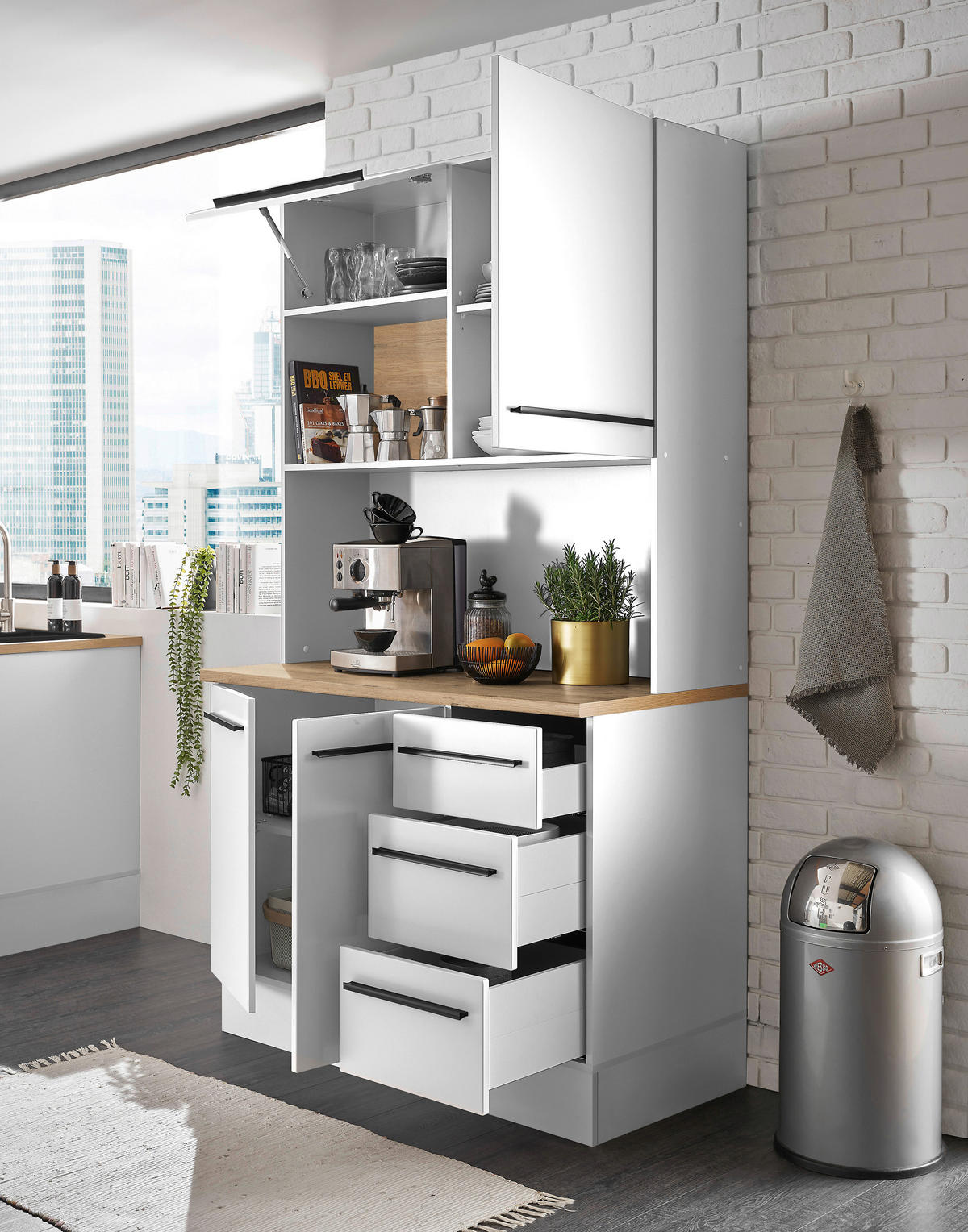 BUFFET 120/211/60 cm  in  - Weiß Hochglanz/Schwarz, Design, Holzwerkstoff/Kunststoff (120/211/60cm) - MID.YOU