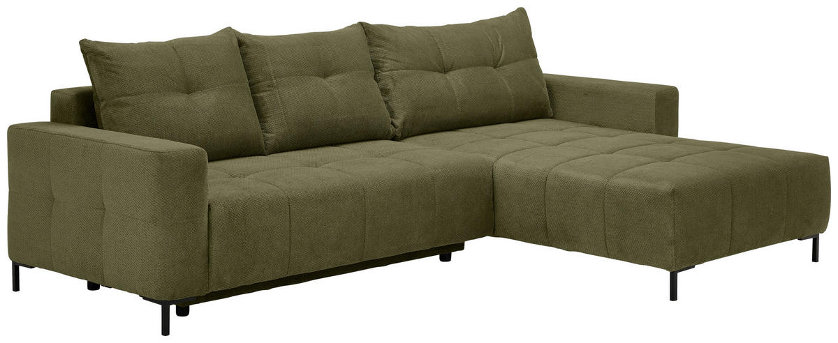 ECKSOFA Olivgrün Webstoff  - Schwarz/Olivgrün, KONVENTIONELL, Textil/Metall (292/192cm) - Carryhome