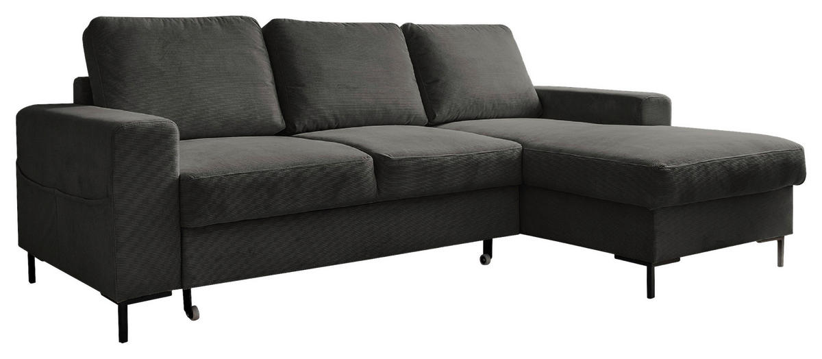 ECKSOFA Grau Cord  - Schwarz/Grau, MODERN, Textil/Metall (236/148cm) - MID.YOU