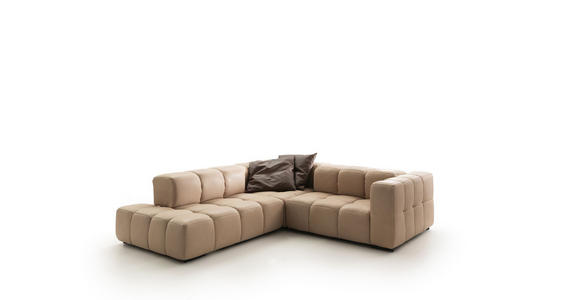 ECKSOFA in Echtleder Hellbraun 255/244 cm - Hellbraun/Schwarz, Design, Leder/Metall (255/244cm) - Emilio Belluti