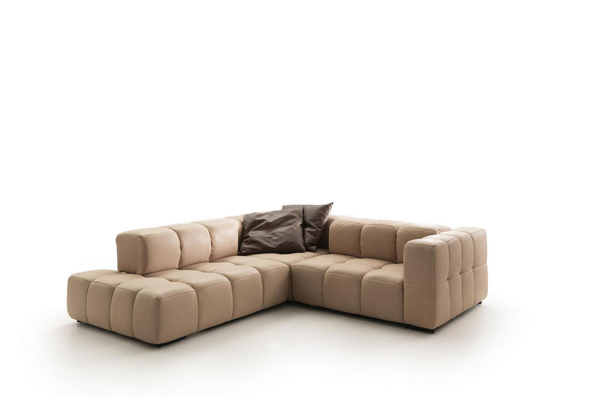 ECKSOFA in Echtleder Hellbraun  - Hellbraun/Schwarz, Design, Leder/Metall (255/244cm) - Emilio Belluti