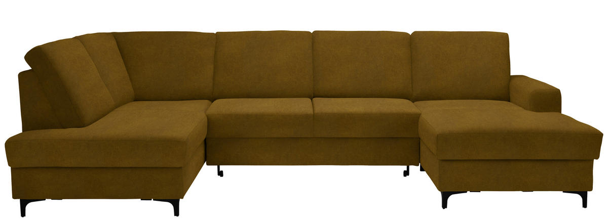 WOHNLANDSCHAFT Messingfarben Flachgewebe  - Messingfarben/Schwarz, KONVENTIONELL, Textil/Metall (185/317/167cm) - Stylife