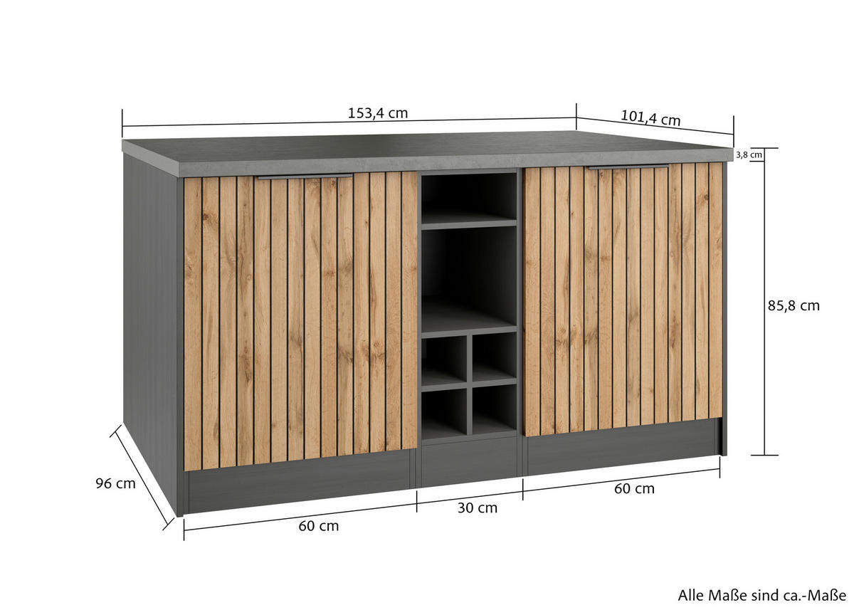 KÖKSÖ 153/86/101 cm  i grafitfärgad, ek Wotan  - ek Wotan/grafitfärgad, Basics, metall/trämaterial (153/86/101cm) - Held