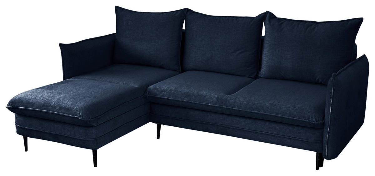 ECKSOFA in Flachgewebe Blau  170/235 cm  - Blau/Schwarz, Design, Holz/Kunststoff (170/235cm) - MID.YOU