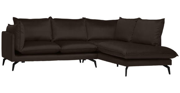 ECKSOFA in Samt Dunkelbraun  - Dunkelbraun/Schwarz, Design, Textil/Metall (241/200cm) - Carryhome