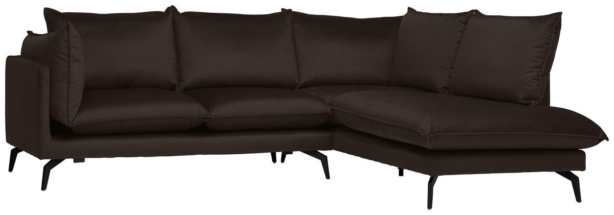 ECKSOFA in Samt Dunkelbraun  241/200 cm  - Dunkelbraun/Schwarz, Design, Textil/Metall (241/200cm) - Carryhome