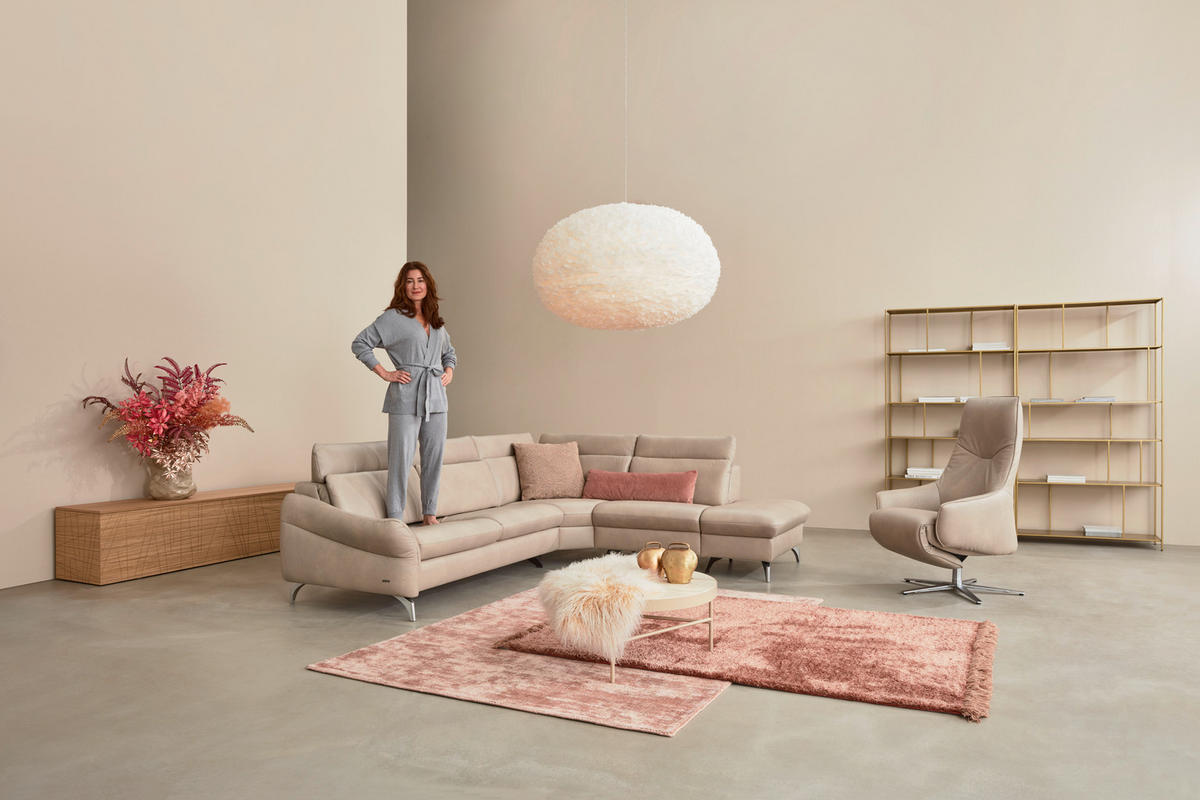 ECKSOFA in Echtleder Creme  - Edelstahlfarben/Creme, Konventionell, Leder/Metall (292/243cm) - Himolla Komfortklass