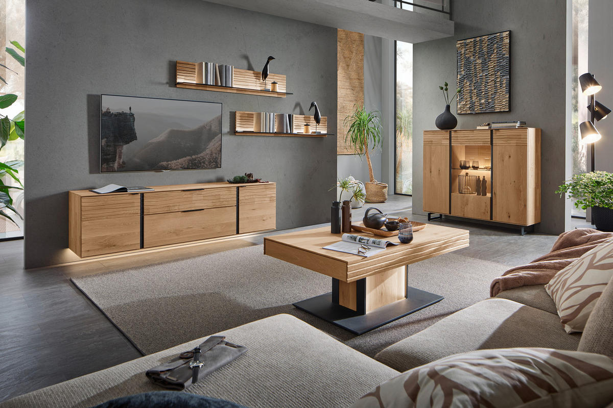 HIGHBOARD Eichefarben  139/114/39 cm  - Eichefarben/Anthrazit, Natur, Glas/Holz (139/114/39cm) - Valnatura