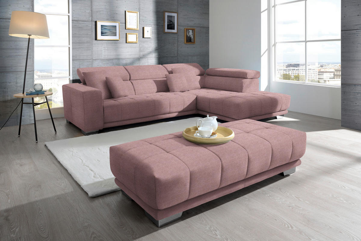 ECKSOFA in Mikrofaser Rosa  - Chromfarben/Rosa, Design, Textil/Metall (301/207cm) - Xora
