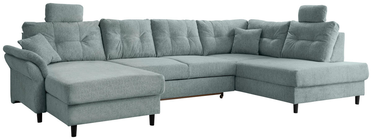 WOHNLANDSCHAFT in Chenille Blau  - Blau/Schwarz, Modern, Holz/Textil (176/338/206cm) - Livetastic
