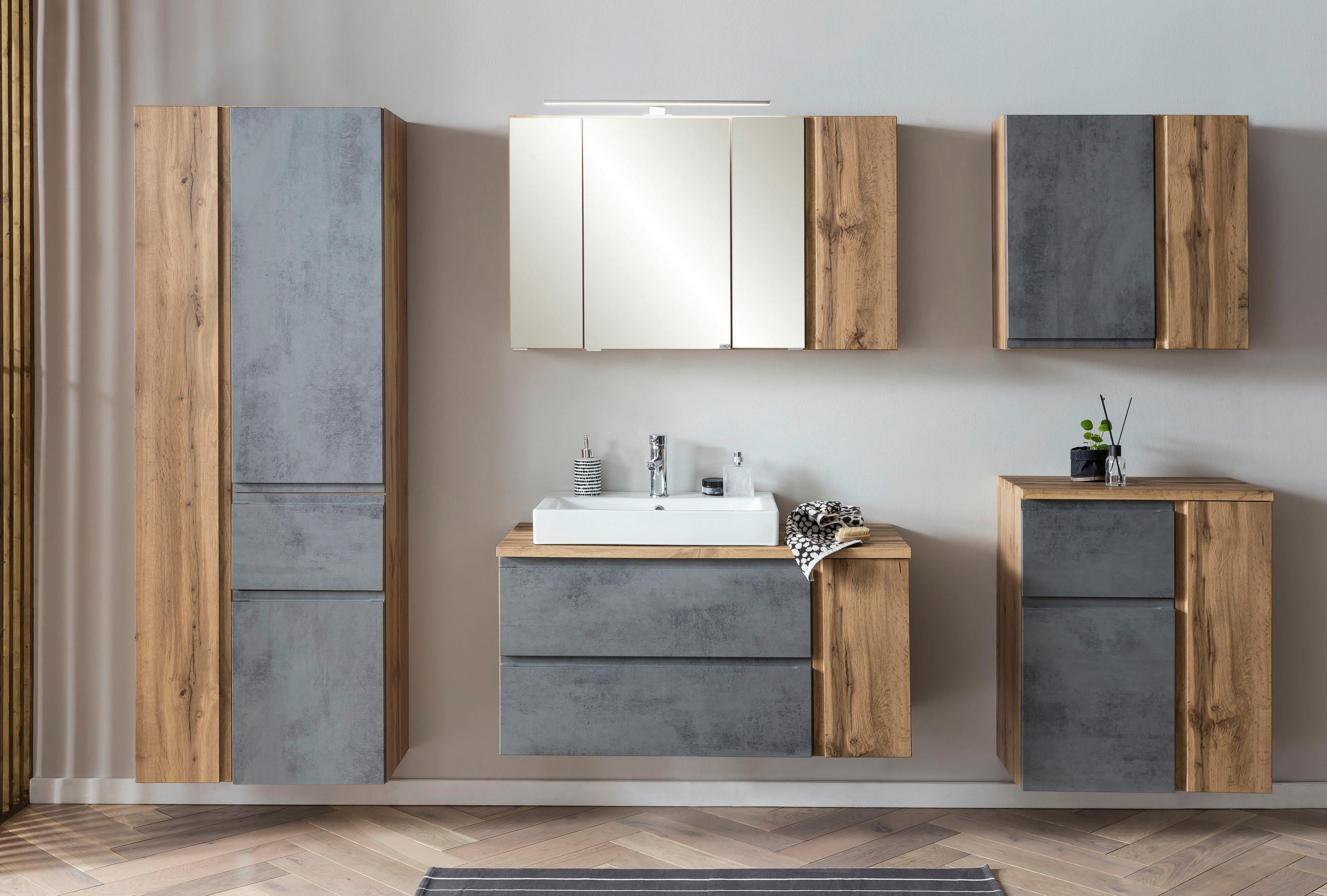 WASCHTISCHKOMBI 105 cm  - Weiss/Eiche Wotan, Modern, Keramik/Holzwerkstoff (105cm) - Held
