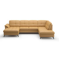 WOHNLANDSCHAFT Currygelb Kombination Echtleder/Stoff Vliesstoff  - Currygelb/Schwarz, MODERN, Leder/Textil (164/319/212cm) - Sit & More