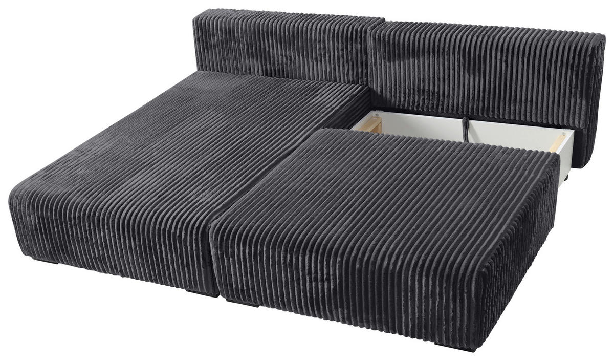 ECKSOFA in Cord Schwarz  - Schwarz, Modern, Holz/Textil (145/210cm) - MID.YOU