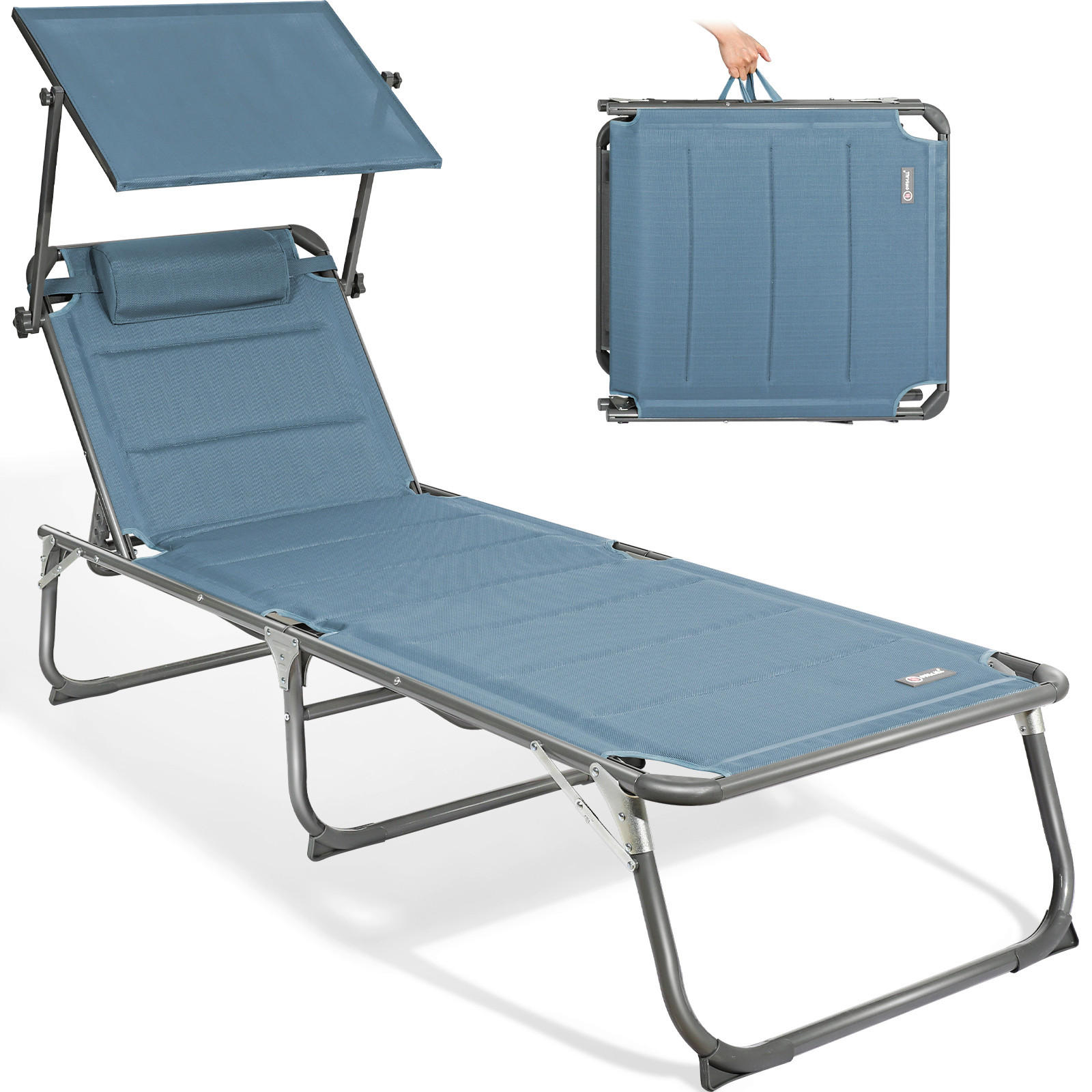 GARTENLIEGE 70/36/200 cm  - Blau/Anthrazit, Basics, Textil/Metall (70/36/200cm) - Modante