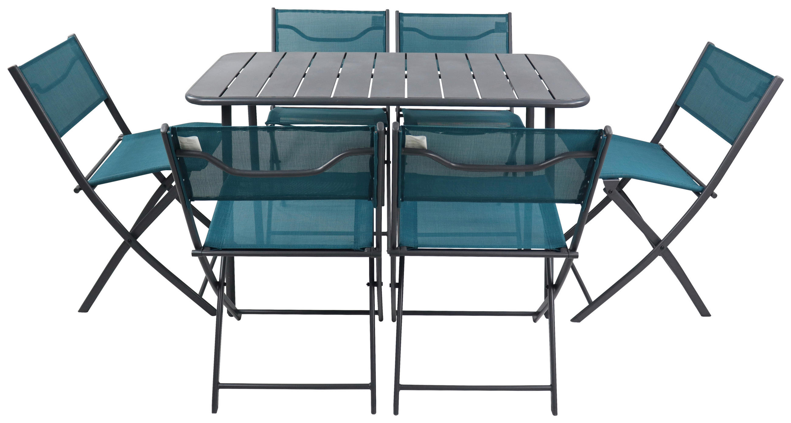 Thumbnail - Ambia Garden Gartenset, Schwarz, Türkis, Metall, Kunststoff, Textil, 7-teilig, Tisch klappbar, regenabweisend, rostfrei,...