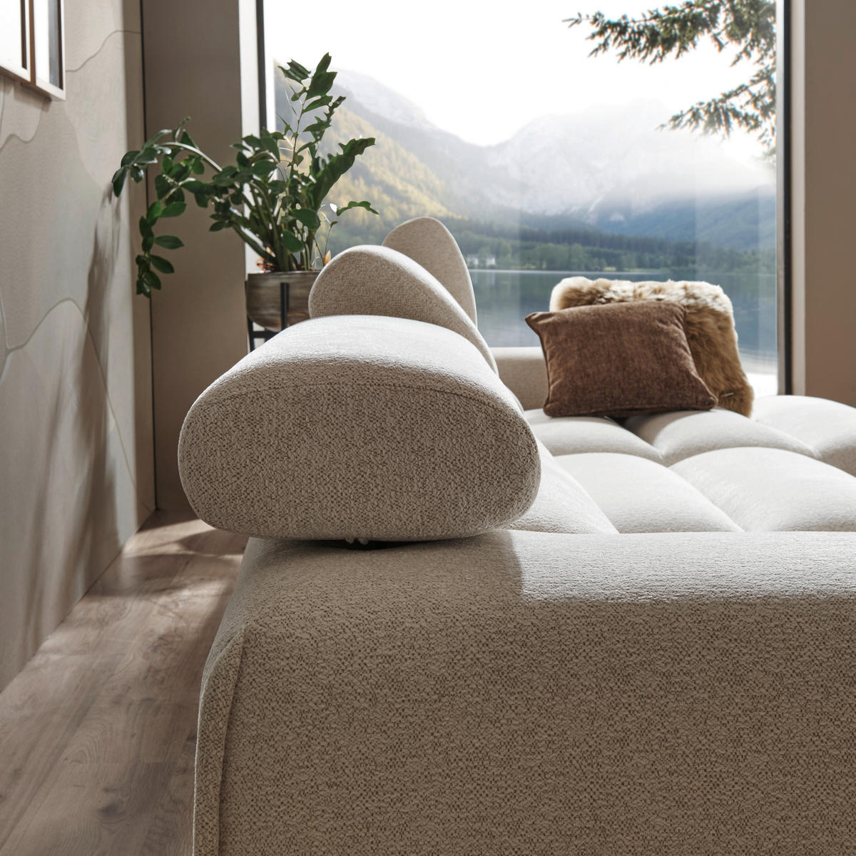 ECKSOFA in Velours Weiss  - Weiss, Natur, Holz/Textil (150/329cm) - Lomoco