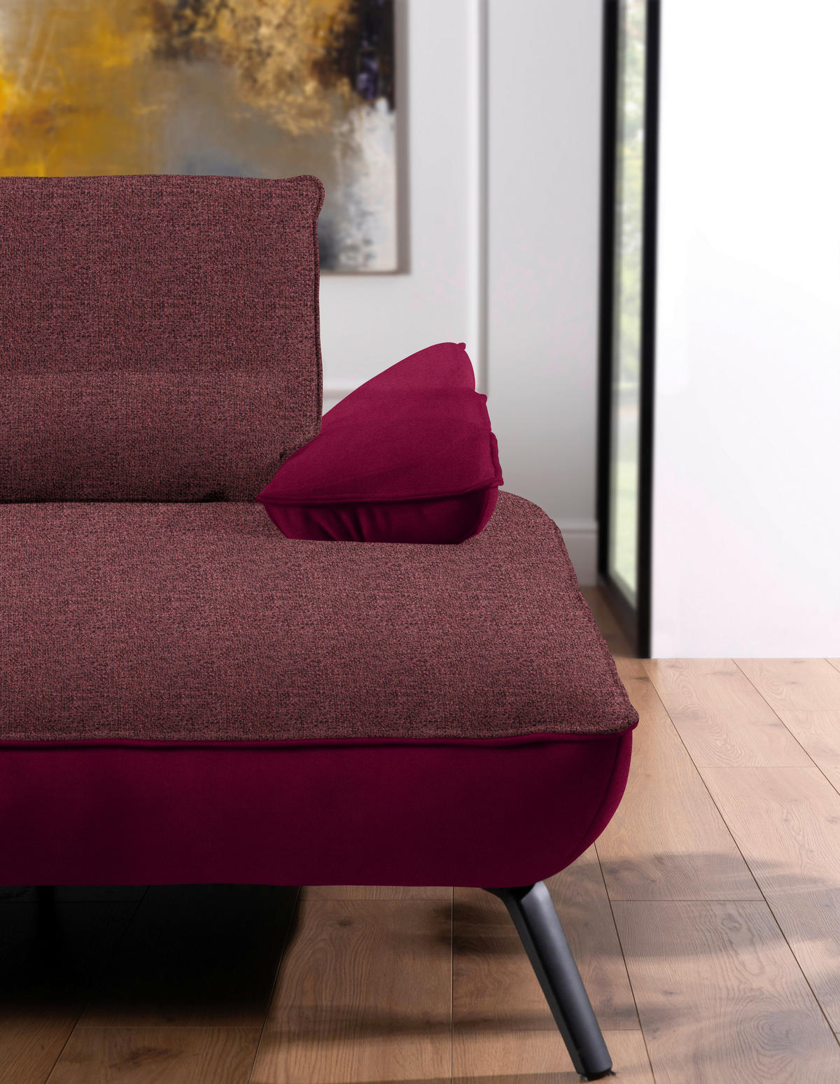 ECKSOFA in Flachgewebe Rot  - Rot/Schwarz, Design, Textil/Metall (273/191cm) - Moderano