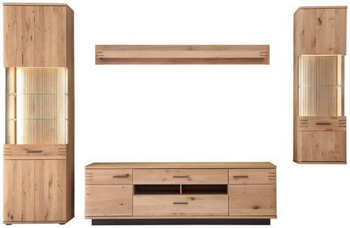WOHNWAND  305/208/50 cm  in Eichefarben  - Eichefarben/Anthrazit, Design, Glas/Holz (305/208/50cm) - Livetastic