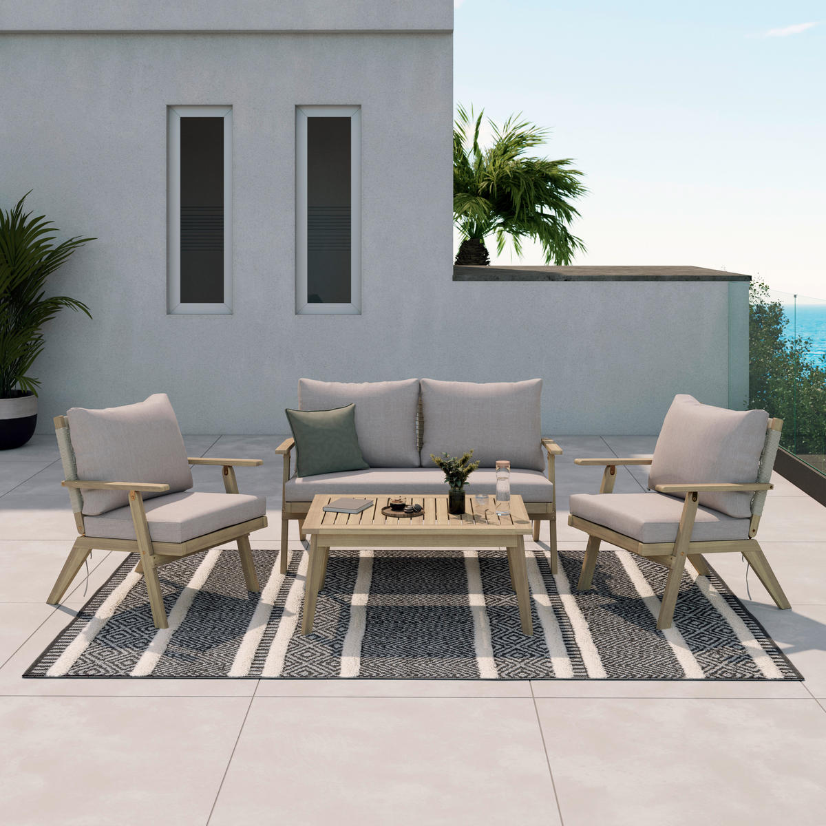 SÚPRAVA ZÁHRADNÉHO NÁBYTKU drevo - farba akácie/sivá, Modern, drevo/textil (0cm) - Ambia Garden
