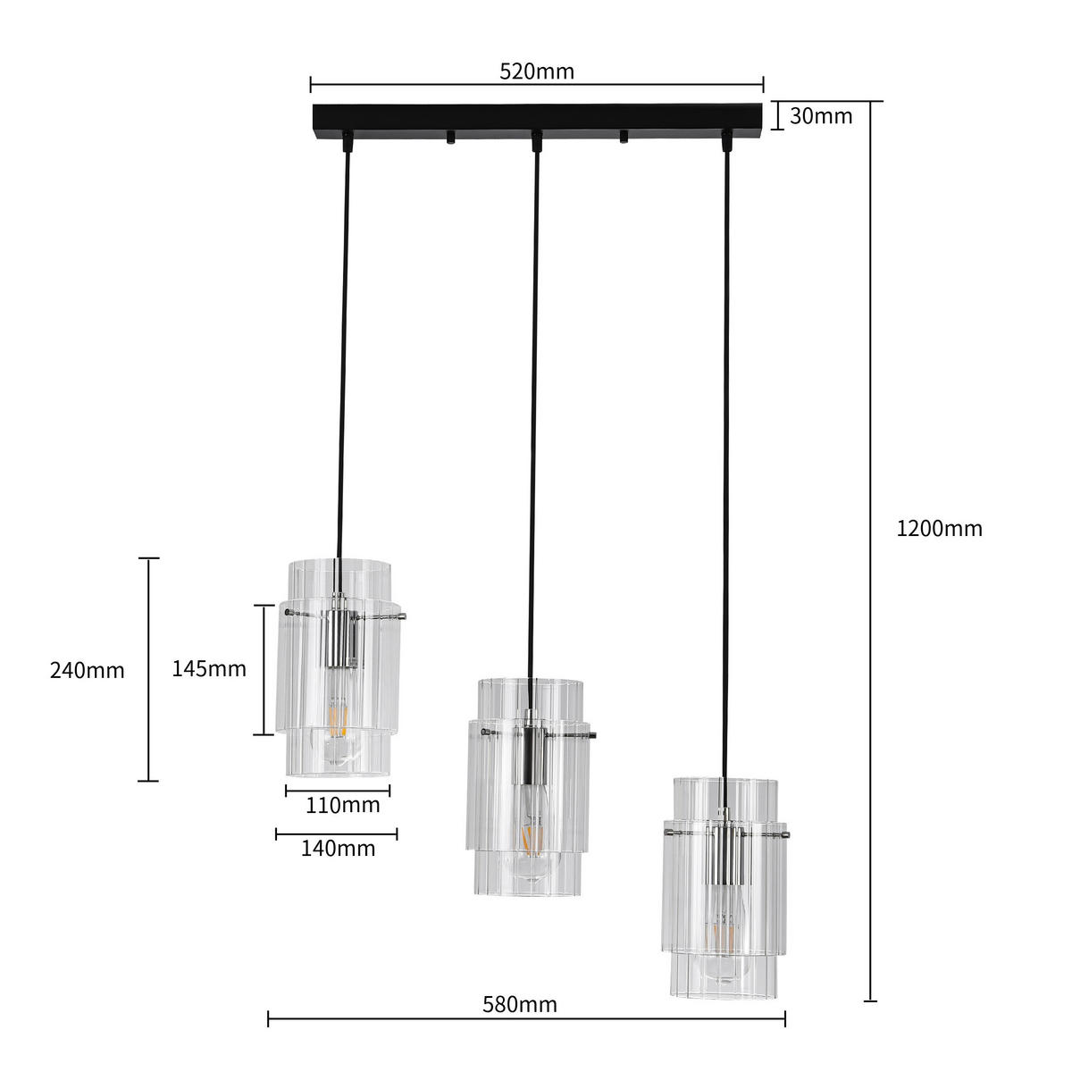 HÄNGLAMPA Savona 58/14/120 cm  - transparent, Basics, glas (58/14/120cm)