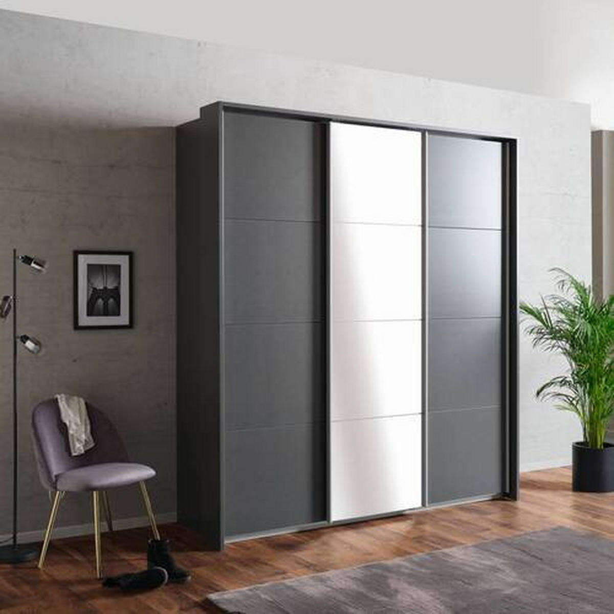 SCHWEBETÜRENSCHRANK 203/229/62 cm,  in Grau, 3 Tür(en)  - Alufarben/Grau, MODERN, Holzwerkstoff/Metall (203/229/62cm) - Luca Bessoni