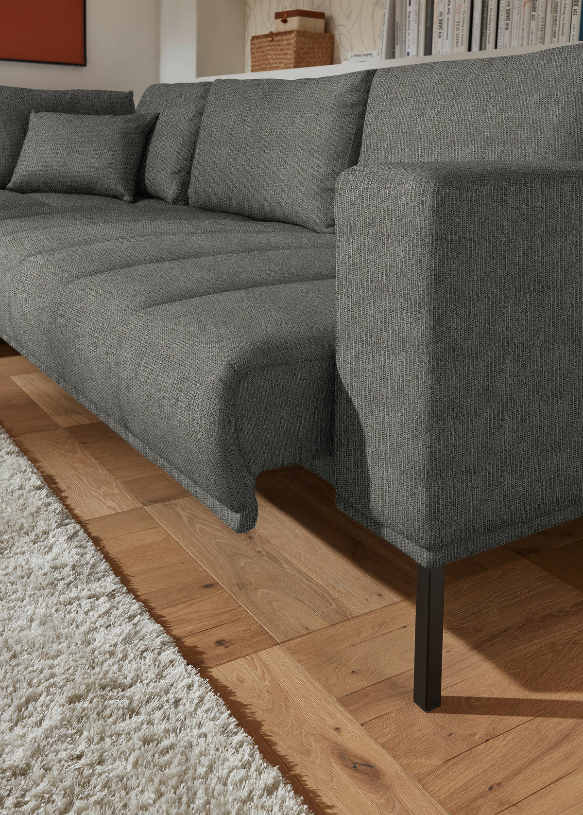 ECKSOFA  in Flachgewebe Graubraun  270/308 cm  - Graubraun/Schwarz, Design, Textil/Metall (270/308cm) - Pure Home Lifestyle