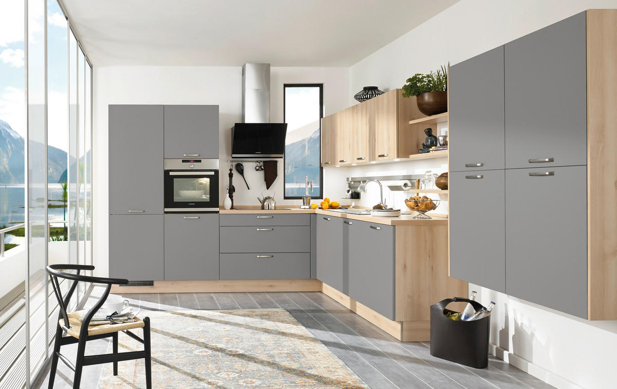 EINBAUKÜCHE UNO  - Eichefarben/Grau, Design, Holzwerkstoff - Moderano